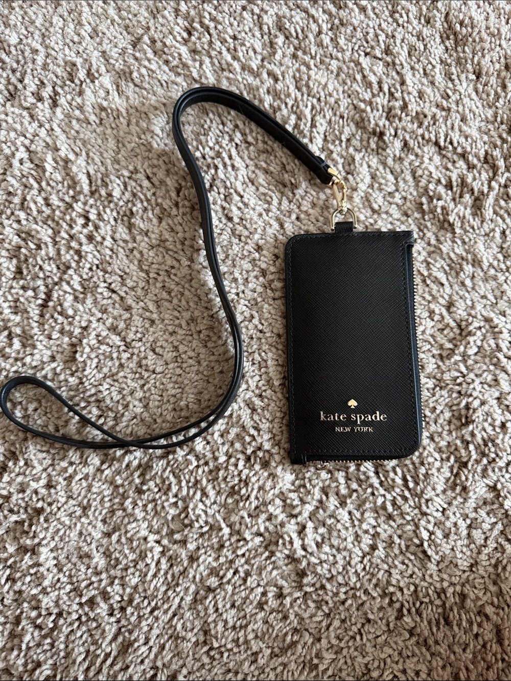 kate spade black leather lanyard wallet